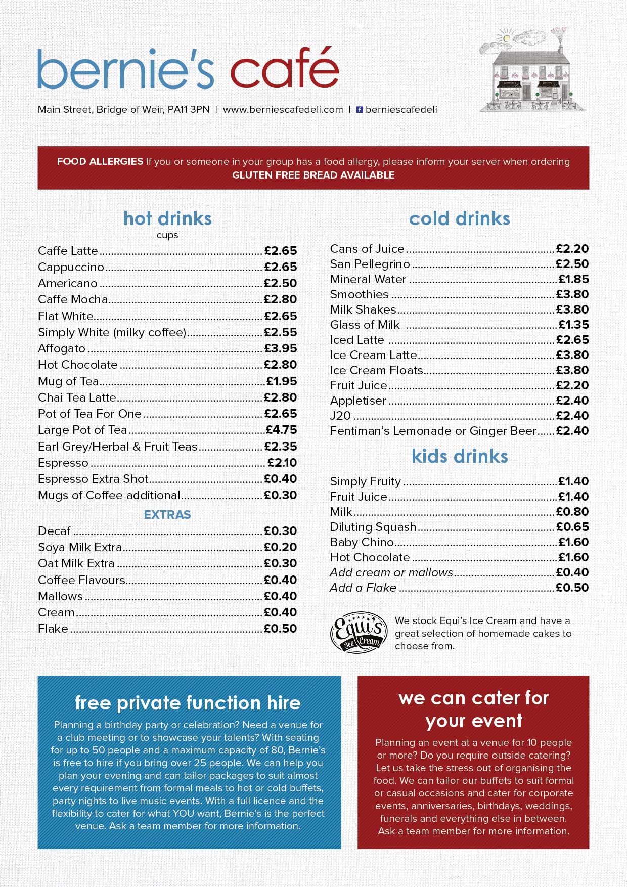 Bernies Cafe Deli Bridge of Weir Breakfast Menu