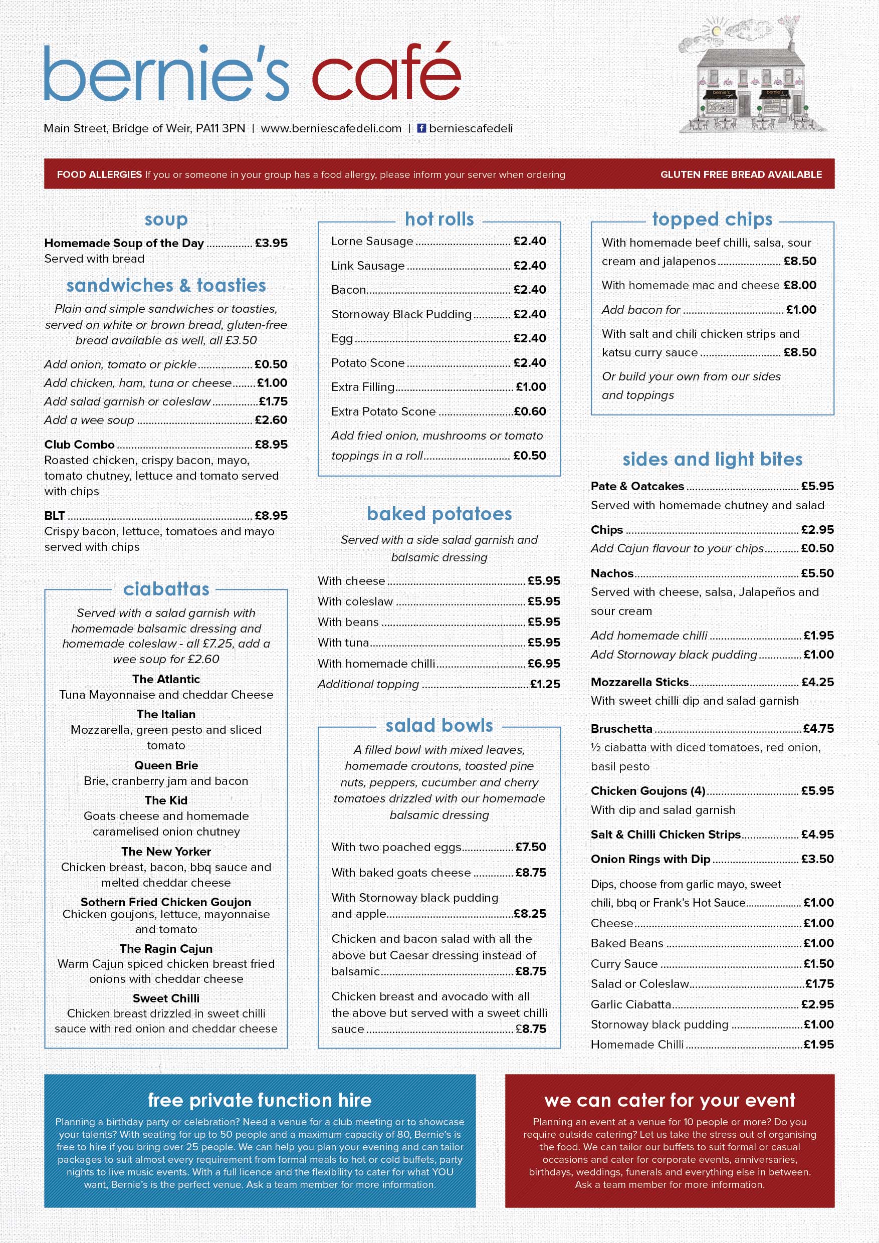 Bernies Cafe Deli Bridge of Weir Menu