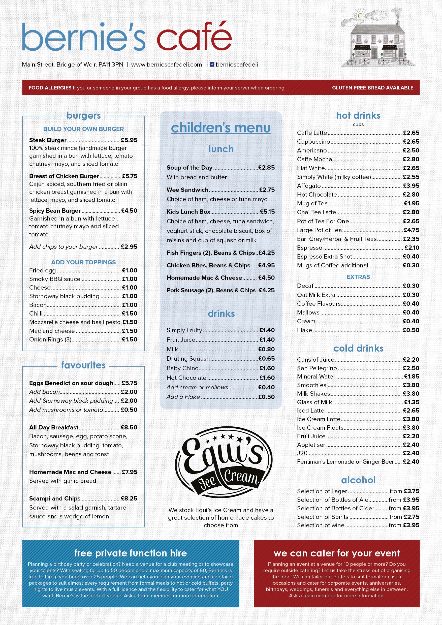 Bernies Cafe Deli Bridge of Weir Menu